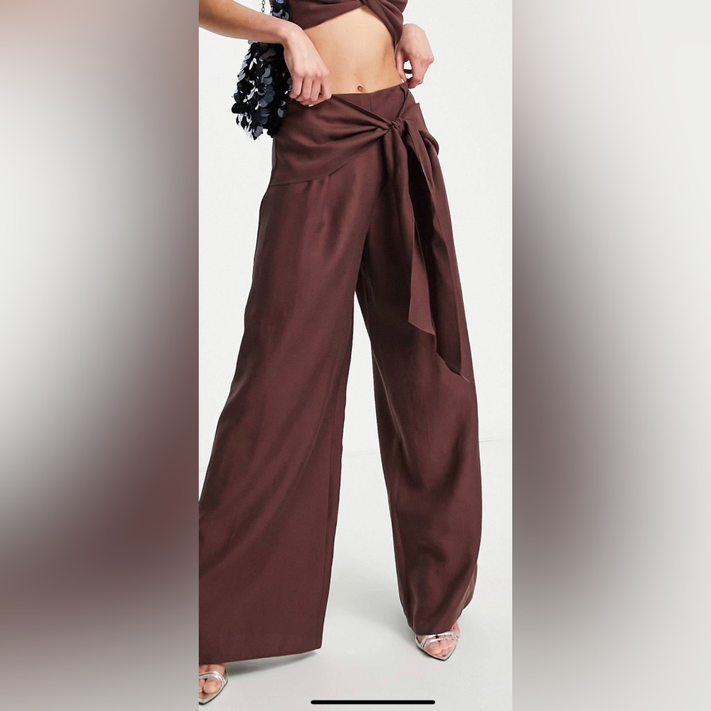 wide leg pants in chocolate - part of a set - Picture 3 of 7